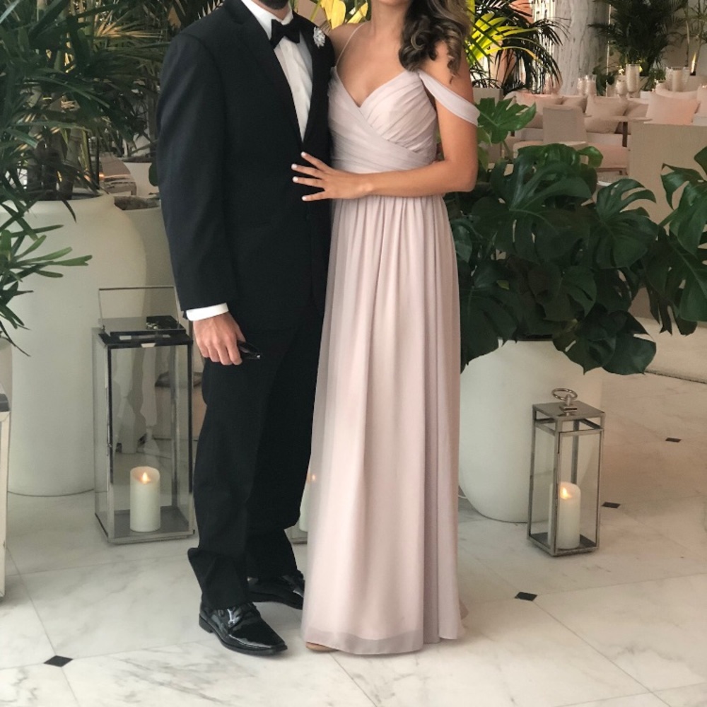 Hayley Paige bridesmaid long maxi dress, Beige/Taupe 5663
